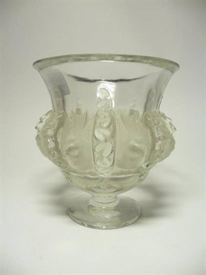 Lot 1181 - A Lalique Dampierre Clear and Frosted Glass Vase, moulded with a frieze of birds between...