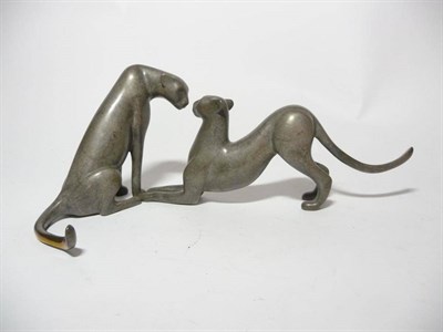 Lot 1200 - Loet Vanderveen (Dutch, b.1921):  "Cheetah Pair - 183 ", A Silvered Bronze Group, modelled as...