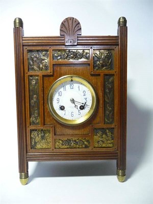 Lot 1212 - An Aesthetic Movement Mahogany Mantel Clock, by J W Benson, the case with turned pillars,...