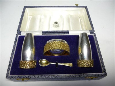 Lot 1222 - A Mappin & Webb Silver-Gilt Cruet, maker's mark MN & WB, Birmingham 1972, with textured band,...