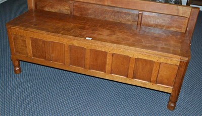 Lot 1229 - A Robert  "Mouseman " Thompson Panelled Oak Blanket Box, on four octagonal and block feet, with...