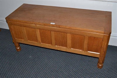 Lot 1232 - A Robert  "Mouseman " Thompson Panelled Oak Blanket Box, on four octagonal and block feet, with...