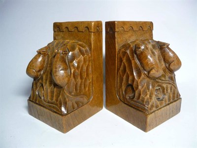 Lot 1237 - A Pair of Robert  "Mouseman " Thompson Triple Mice Bookends, each end carved with three mice,...