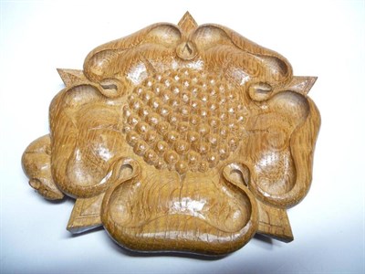 Lot 1240 - A Robert  "Mouseman " Thompson Carved Oak Yorkshire Rose, by Stan Dodds, with carved mouse...