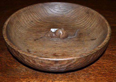 Lot 1249 - A Robert  "Mouseman " Thompson Oak Fruit Bowl, with tooled exterior, carved mouse signature to...