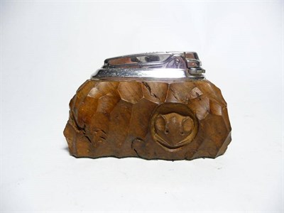 Lot 1250 - A Robert  "Mouseman " Thompson Burr Oak Ronson Table Lighter, with carved mouse signature, 10cm...