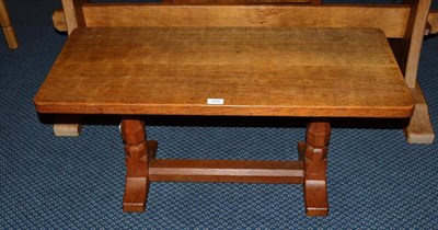 Lot 1252 - A Robert  "Mouseman " Thompson Oak 3' Refectory Coffee Table, on two octagonal legs joined by a...