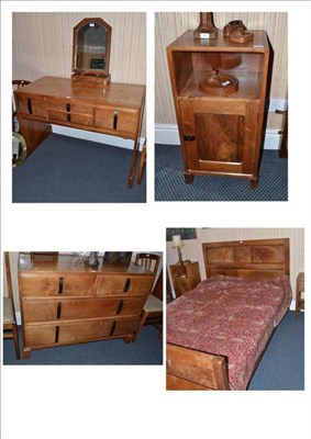 Lot 1284 - A Stanley Webb Davies Walnut Bedroom Suite, with exposed construction and ebony detailing,...