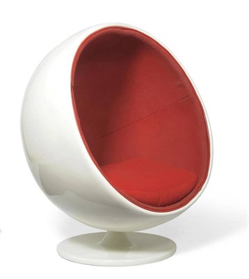 Lot 1300 - Eero Aarnio: A  "Ball " (or Globe) Chair, white moulded polyester shell with red padded...