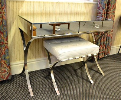 Lot 1302 - A Modern Barcelona Console Table, with mirrored top, sides, back and front, two drawers with...