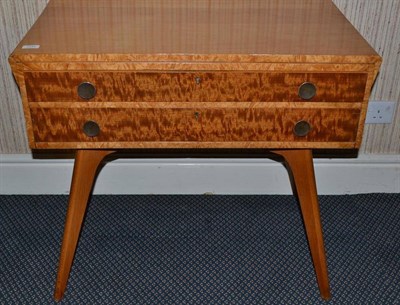 Lot 1310 - A 1960's/70's Beech Dressing Table, retailed by Garrards, with two drawers with stained fronts...