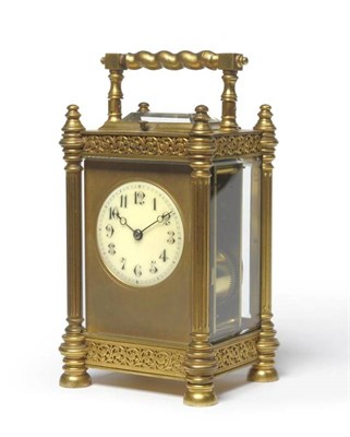 Lot 1316 - A Gilt Brass Striking and Repeating Carriage Clock, circa 1890, with carrying handle and...