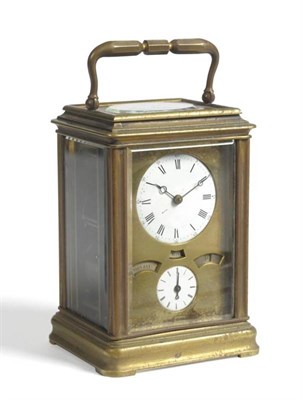 Lot 1318 - An Unusual Brass Striking and Repeating Triple Calendar Alarm Carriage Clock, circa 1890, with...