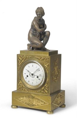 Lot 1325 - A French Ormolu Striking Mantel Clock, 19th century, with applied scroll and floral mounts,...