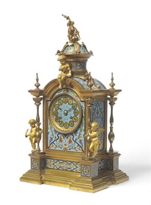 Lot 1327 - A Champleve Enamel Striking Mantel Clock, circa 1880, decorated with multi-coloured champleve...