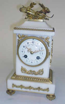 Lot 1337 - A White Marble Striking Mantel Clock, circa 1890, with applied gilt metal mounts and acanthus...