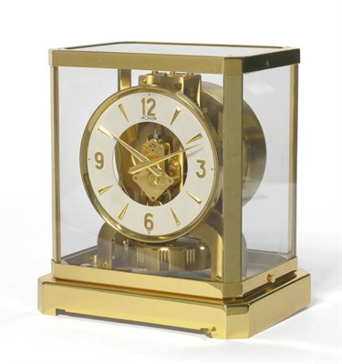 Lot 1338 - A Gilt Brass Atmos Clock, signed LeCoultre, No.164558, circa 1970, with five glazed panels,...