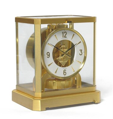 Lot 1342 - A Gilt Brass Atmos Clock, signed Jaeger LeCoultre, No.435336, circa 1980, case with five glass...