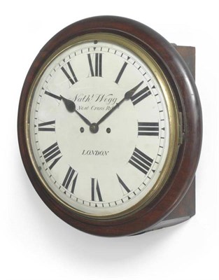 Lot 1347 - A Mahogany Striking Wall Clock, Nathl Wegg, New Cross Rd, London, circa 1850, side and bottom...