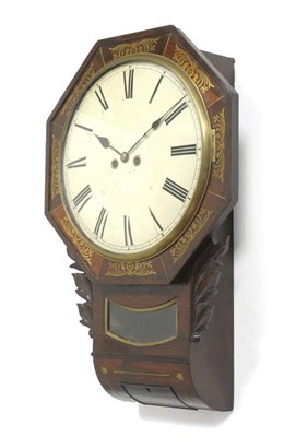 Lot 1351 - A Rosewood Drop Dial Striking Wall Clock, circa 1830, octagonal top with brass inlay and side...