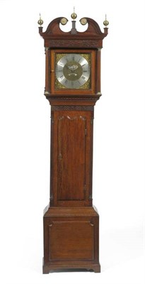 Lot 1363 - An Oak Eight Day Longcase Clock, swan neck pediment, side fluted inset columns, 12-inch square...