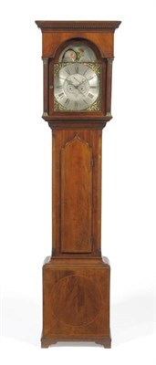 Lot 1366 - A Mahogany Eight Day Longcase Clock, flat top pediment, Corinthian capped columns, inlaid...