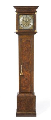 Lot 1368 - A Month Going Walnut Longcase Clock, flat top pediment, glazed side windows, burr walnut...