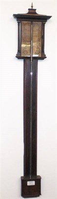 Lot 1371 - A Mahogany Stick Barometer, visible mercury tube, turned side columns, boxed cistern cover,...