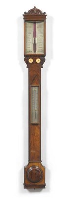 Lot 1373 - A Rosewood Stick Barometer, signed Jackson, Scarborough, circa 1850, with carved top, concealed...