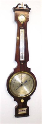 Lot 1375 - A Rosewood Wheel Barometer, signed B D G Battista, circa 1850, with swan neck pediment, hygrometer