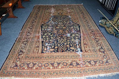 Lot 1395 - Tabriz Prayer Carpet Persian Azerbaijan The mid indigo field of scrolling vines beneath the...