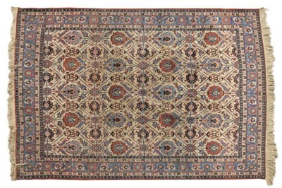 Lot 1407 - Good Veramin Carpet Central Persia The ivory field of lattice design containing palmettes and birds