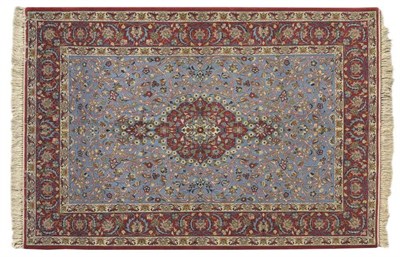 Lot 1408 - Good Isfahan Rug Central Persia The pale indigo field of large scrolling vines around a claret pole