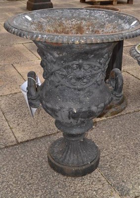 Lot 1433 - A Cast Iron Garden Urn, of semi-gadrooned campana form with gadrooned rim and loop handle, cast...