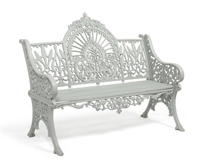 Lot 1436 - A Coalbrookdale Style Cast Iron Garden Bench, 20th century, the curved back cast and pierced...