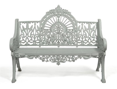 Lot 1437 - A Coalbrookdale Style Cast Iron Garden Bench, 20th century, the curved back cast and pierced...