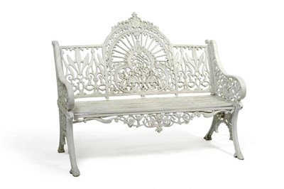 Lot 1438 - A Coalbrookdale Style Cast Iron Garden Bench, 20th century, the curved back cast and pierced...