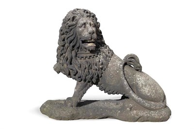 Lot 1439 - A 19th Century Carved Stone Sculpture, modelled as a Lion, his head turned to the left, on a...