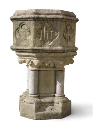 Lot 1442 - A Carved Stone and Composition Church Font, probably 19th century, of octagonal shaped form,...