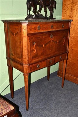 Lot 1447 - A 19th Century North European Walnut and Marquetry Side Cabinet, with later green marble top...