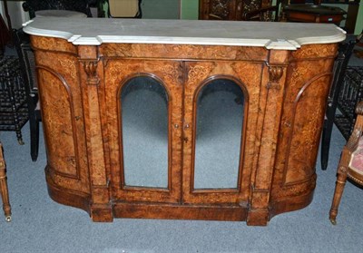 Lot 1463 - A Victorian Figured Walnut and Marquetry Breakfront Credenza, mid 19th century, with grey...