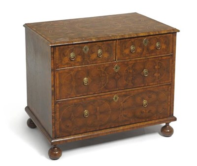 Lot 1470 - A Late 17th Century Olivewood and Oyster Veneered Straight Front Chest of Drawers, the moulded...