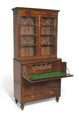 Lot 1472 - A Regency Mahogany Secretaire Bookcase, early 19th century, with lancet astragal glazed doors...