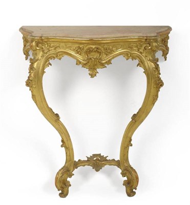 Lot 1479 - A Victorian Rococo Style Gilt and Gesso Console Table, late 19th century, of serpentine shaped...