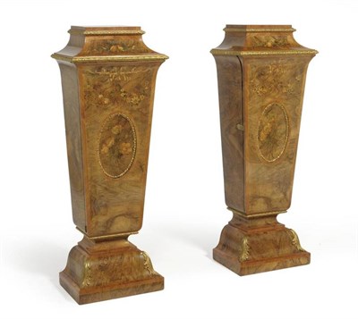 Lot 1480 - An Impressive Pair of Figured Walnut, Tulipwood Banded Floral Marquetry and Gilt Metal Mounted...