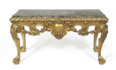 Lot 1495 - A George II Style Carved Giltwood Console Table, late 19th century, the rectangular verde...