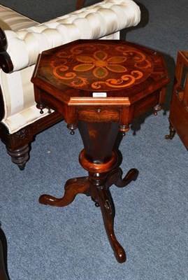 Lot 1513 - A Victorian Rosewood and Floral Marquetry Trumpet Shaped Work Table, mid 19th century, of octagonal