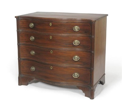 Lot 1523 - A George III Mahogany Serpentine Front Chest of Drawers, late 18th century, with reeded edge...