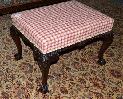 Lot 1537 - A George II Style Carved Mahogany Dressing Stool, 19th century, recovered with modern check fabric