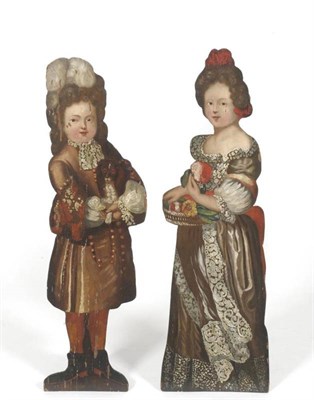 Lot 1542 - A Pair of Early Georgian Style Polychrome Painted Pine Dummy Boards, 19th century, decorated as...